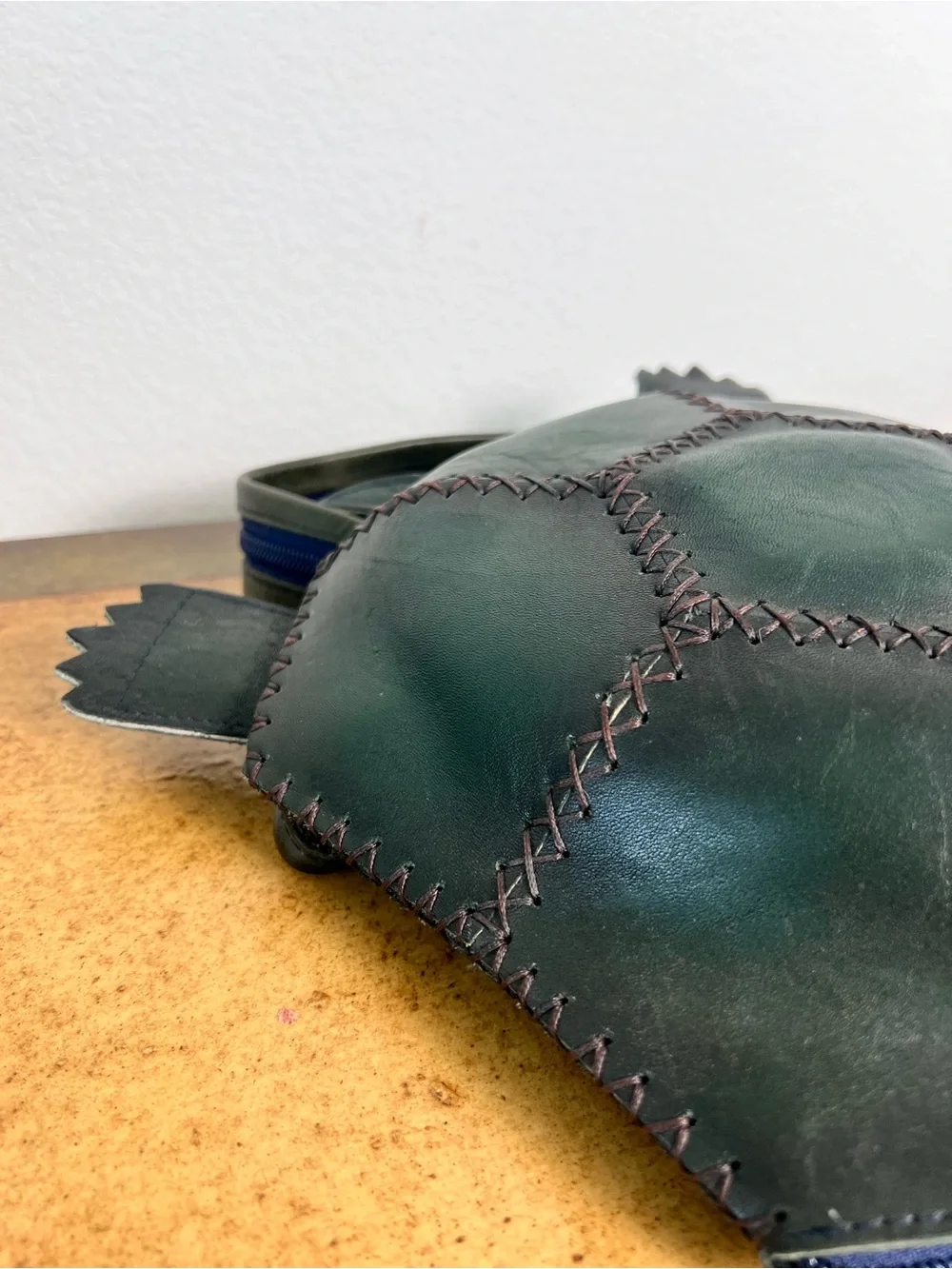 Handmade‎ Green Turtle Leather Backpack Shoulder Bag OOAK Artisan Purse Unique